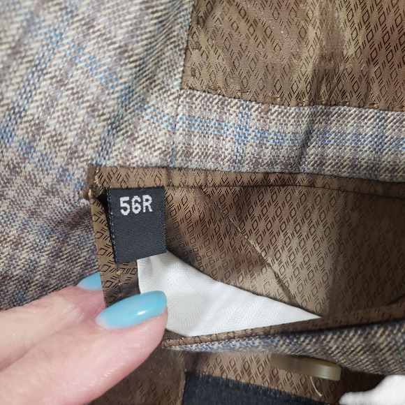 NWT Jean Paul Germain Sport Blazer Men Tan Blue 56R Plaid Lined Tweed Two Button - Picture 10 of 15